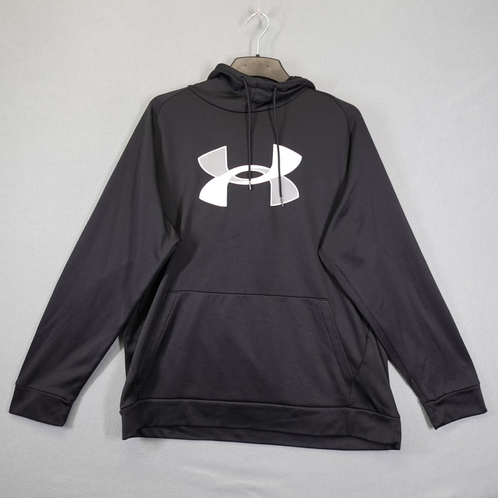 Under Armour Hoodie Mens XXL Black Big Logo Pullover Loose Fit Fleece 5544